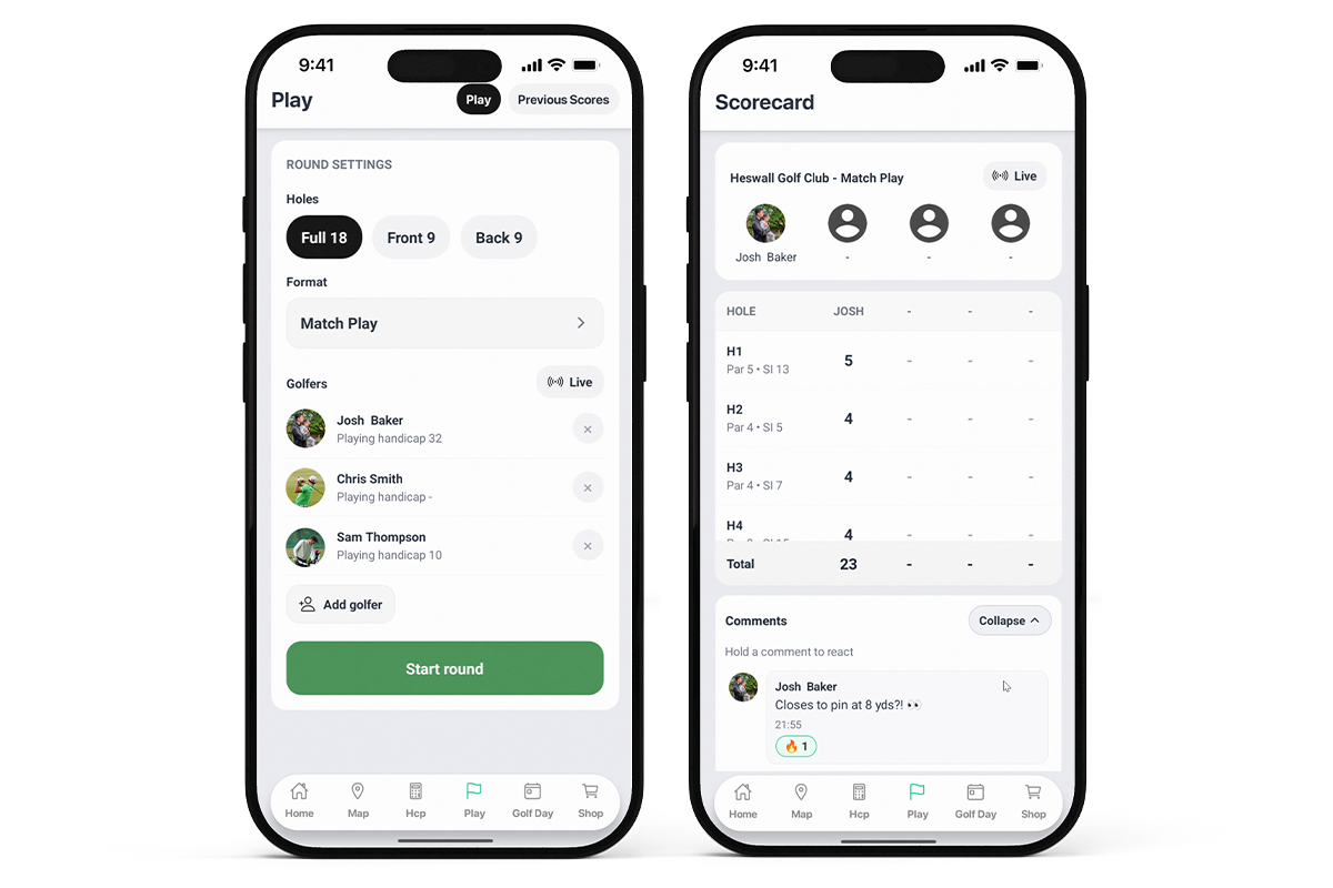 Shared live scorecards on the course map