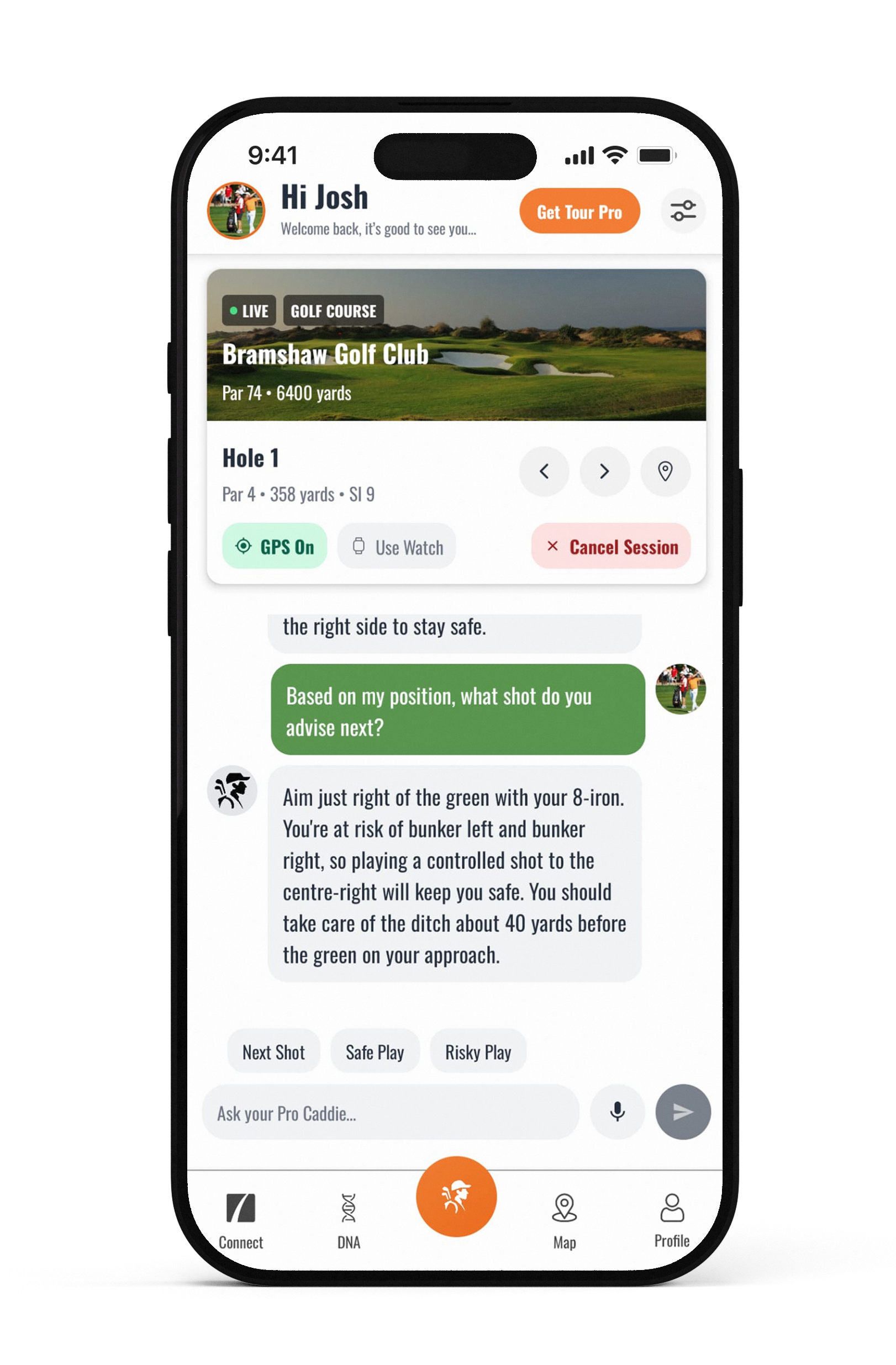 ProCaddie phone UI